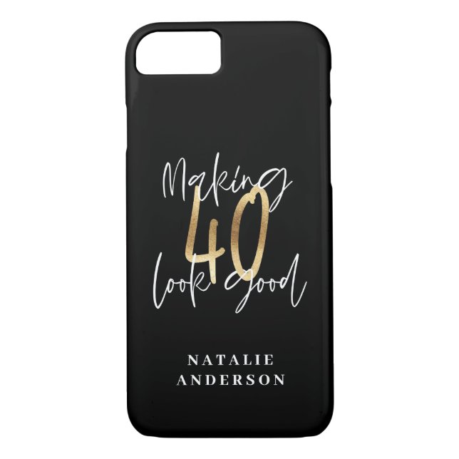 Modern script black and gold 40th birthday Case-Mate iPhone case (Back)