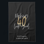 Modern script black and gold 40th birthday  kitchen towel<br><div class="desc">Modern script black and gold 40th birthday gift. Part of a elegant stylish collection.</div>