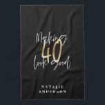 Modern script black and gold 40th birthday  kitchen towel<br><div class="desc">Modern script black and gold 40th birthday gift. Part of a elegant stylish collection.</div>