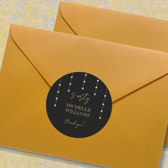 Modern Script Black And Gold Party Classic Round Sticker (Creator Uploaded)