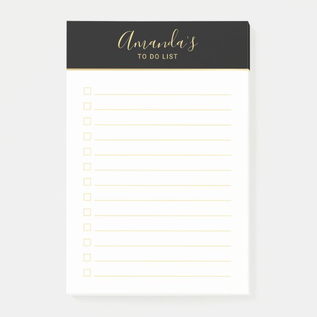 Modern Script Black and Gold To Do List Post-it Notes (Front)