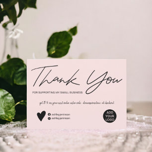 Modern script black and pink order thank you card