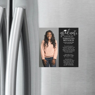 Modern Script Black and White 1 Photo Graduation Magnetic Invitation