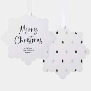 Modern Script Black and White Merry Christmas Ornament Card