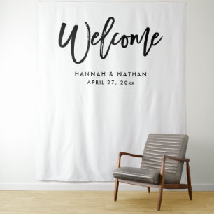 Modern Script Black and White   Photo Booth Prop Tapestry