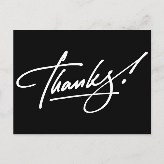 Modern Script Black and White Thank You Card (Front)