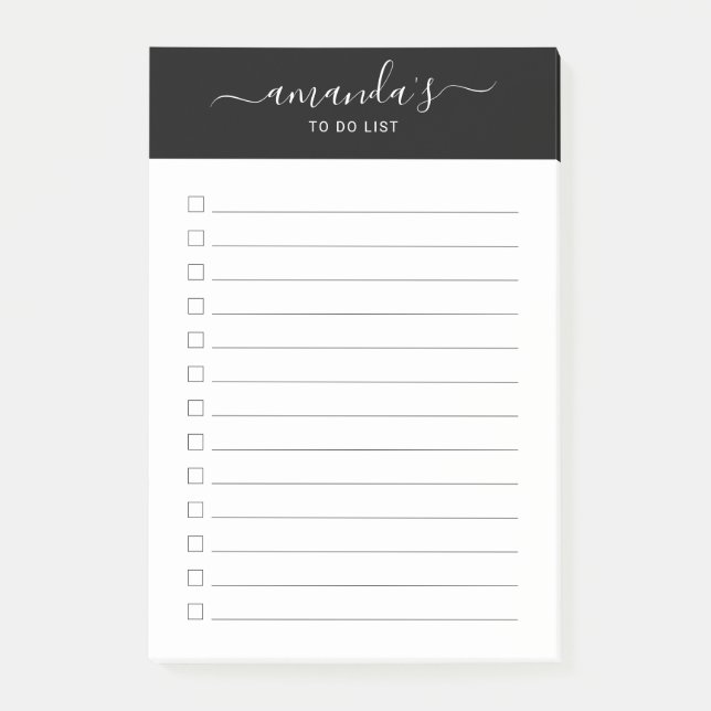 Modern Script Black and White To Do List Post-it Notes (Front)