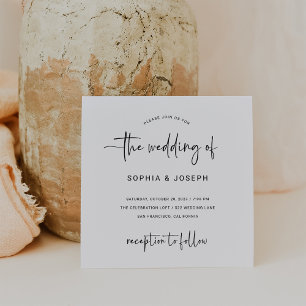 Modern Script   Black and White Wedding Invitation