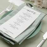 Modern script black and white wedding menu<br><div class="desc">Simple minimalistic black and white trendy romantic calligraphy script custom wedding menu card template.</div>