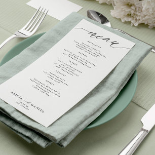 Modern script black and white wedding menu