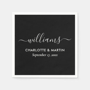 Modern Script Black and White Wedding Napkin