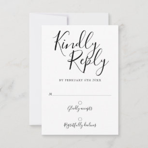 Modern Script Black And White Wedding RSVP Card