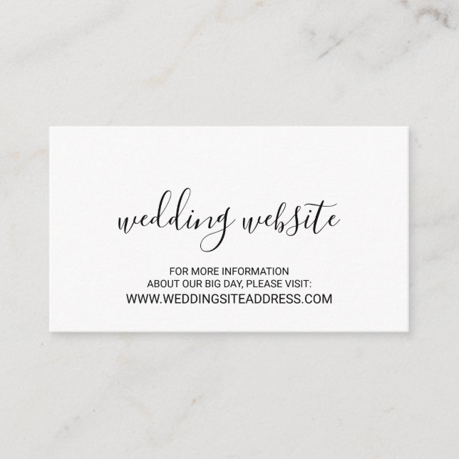 Modern Script Black and White Wedding Website Enclosure Card (Front)