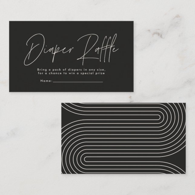 modern script black baby shower diaper raffle card (Front/Back)