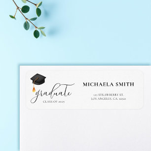 Modern Script Black Cap Graduation Return Address