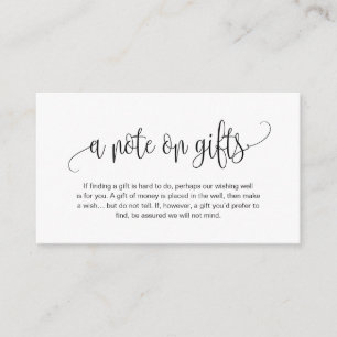 Modern script, Black font, A note on gifts Enclosure Card