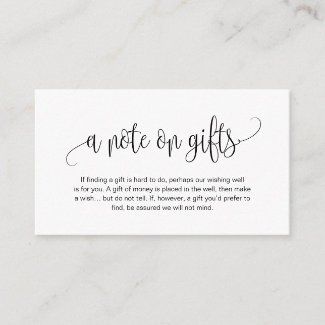 Modern script, Black font, A note on gifts Enclosure Card (Front)