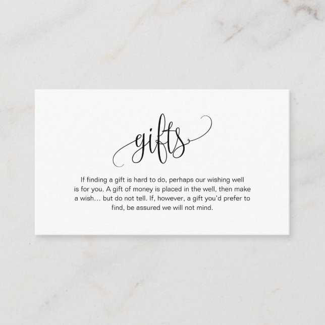 Modern script, Black font, A note on gifts Enclosure Card (Front)