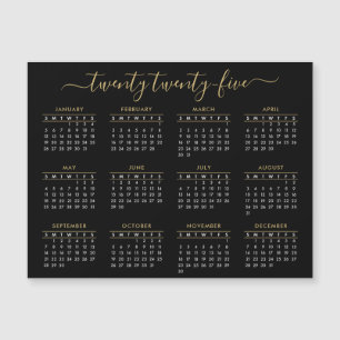 Modern Script Black Gold 2025 Calendar Magnet
