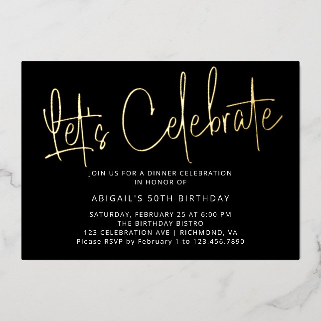 Modern Script Black Gold Birthday Celebrate Party (Front)
