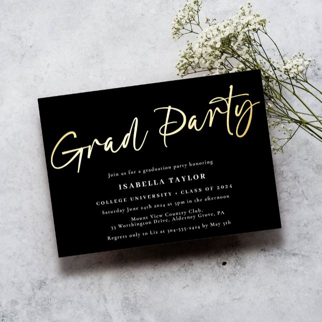 Modern Script Black Gold Graduation Party (Creator Uploaded)