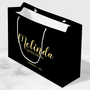 Modern Script Black&Gold Personalized Bridesmaids Large Gift Bag