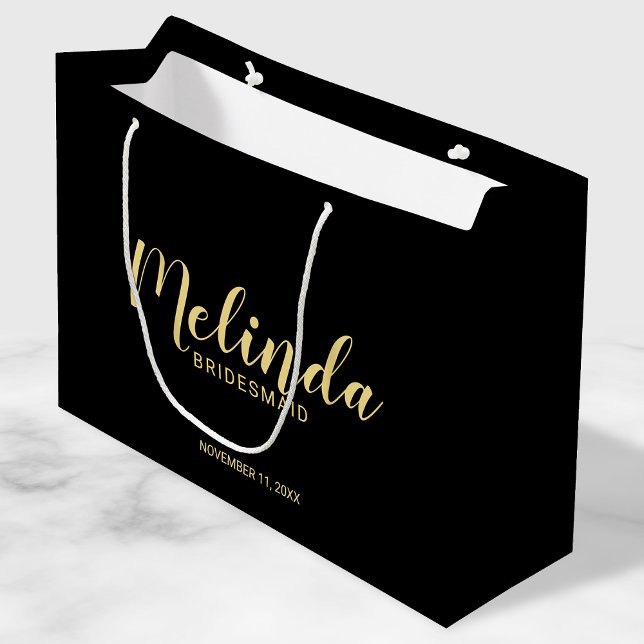Modern Script Black&Gold Personalized Bridesmaids Large Gift Bag (Creator Uploaded)