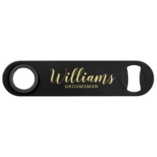 Modern Script Black& Gold Personalized Groomsmen Bar Key