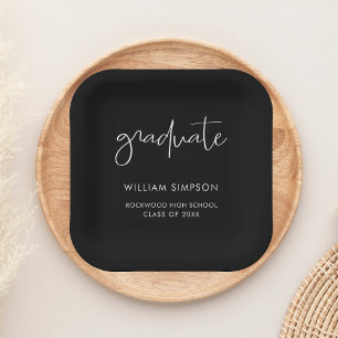 Modern Script Black Graduation Paper Plates