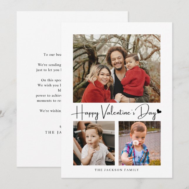 Modern Script Black Heart Valentine's Card Photo (Front/Back)
