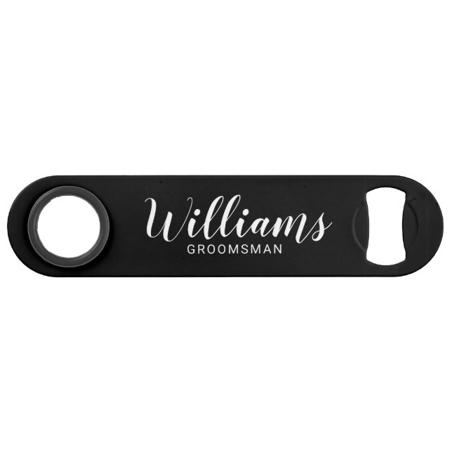 Modern Script Black Personalized Groomsmen Bar Key (Front (Horizontal))