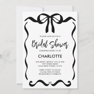Modern Script Black Ribbon Bow Bridal Shower Invitation