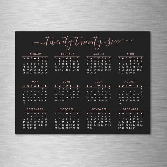 Modern Script Black Rose Gold 2026 Calendar Magnet (Creator Uploaded)