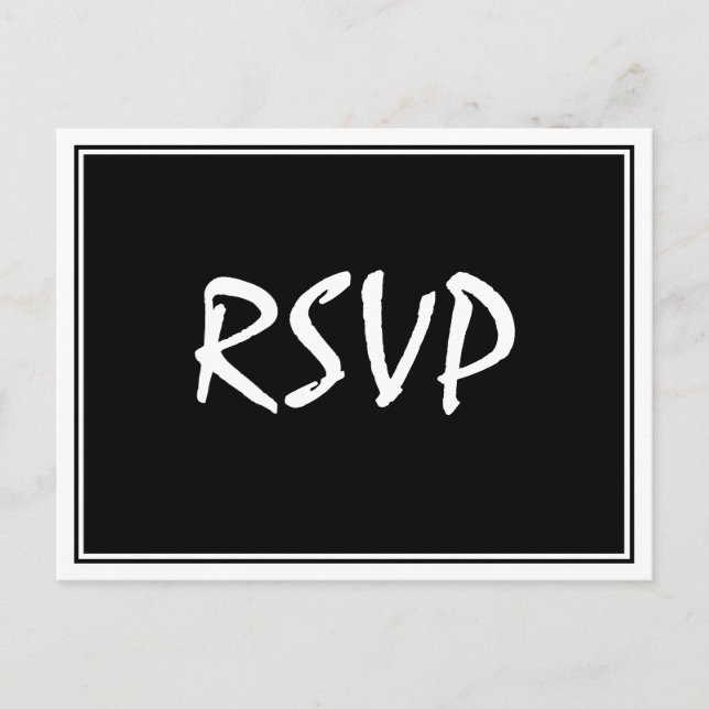 Modern Script Black RSVP Postcard (Front)