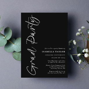Modern Script Black Silver Graduation Party