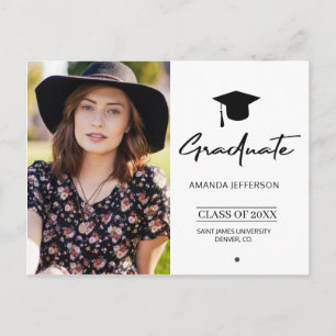 Modern script black simple photo graduation postcard