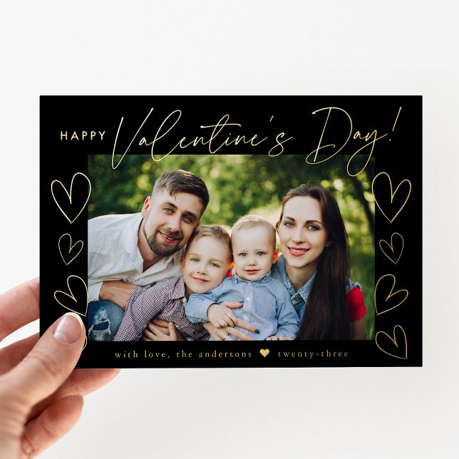 Modern Script Black Valentine's Day Photo Foil Holiday Card (Creator Uploaded)