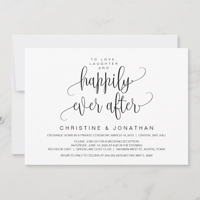 Modern Script, Black, Wedding Elopement Invitation (Front)
