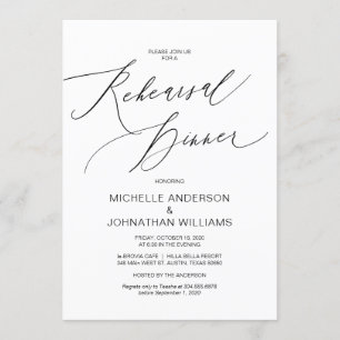 Modern Script, Black, Wedding Rehearsal Dinner Invitation