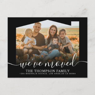 Modern Script Black We've Moved Photo Moving Announcement Postcard