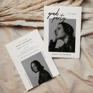 Modern Script Black & White 2 Photo Graduation Invitation