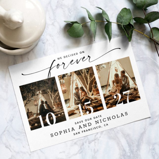 Modern Script | Black & White 3 Photo Collage Save The Date (Creator Uploaded)