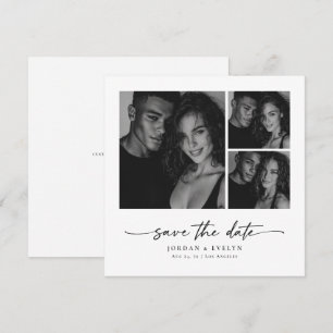 Modern Script Black & White 3 Photo Save the Date