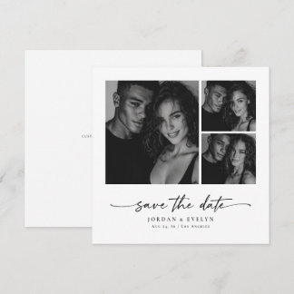 Modern Script Black & White 3 Photo Save the Date