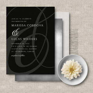 Modern Script Black White Ampersand Wedding Invitation