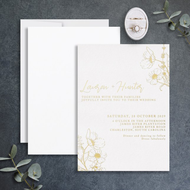 Modern Script Black White Floral Wedding Gold (Creator Uploaded)