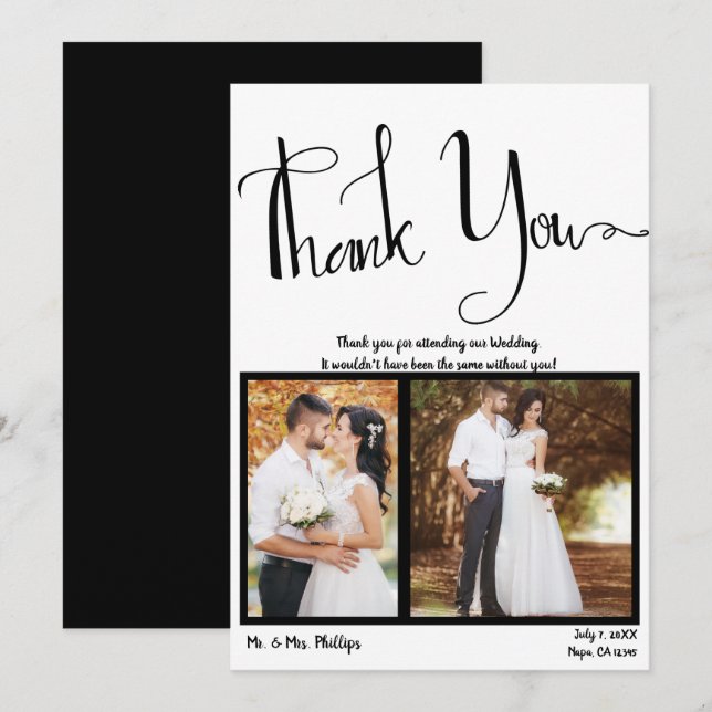 Modern Script Black White Photo Picture Thank You Invitation (Front/Back)