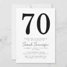 Modern Script Black White Seventy 70th Birthday