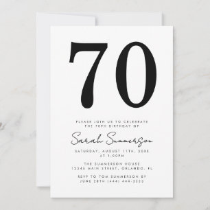 Modern Script Black White Seventy 70th Birthday Invitation