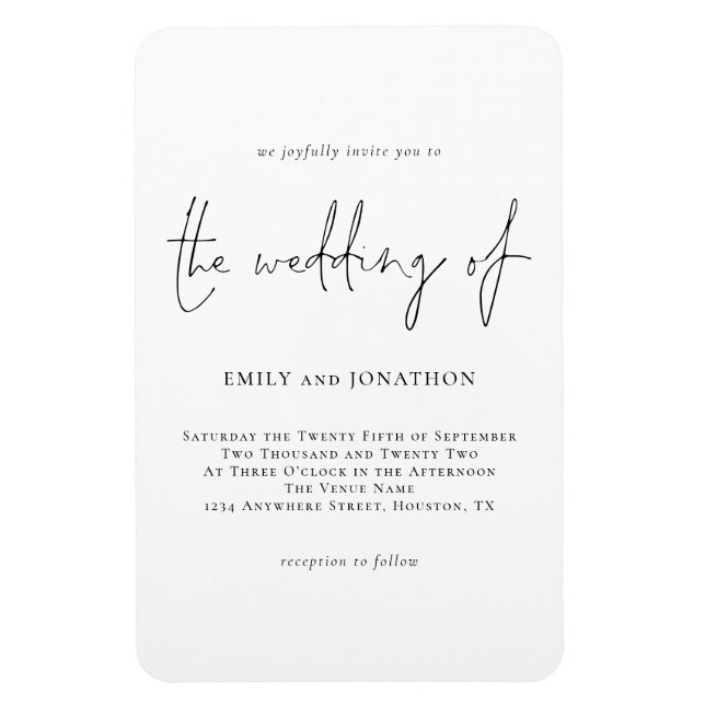 Modern Script Black White Wedding Invite Magnet (Vertical)